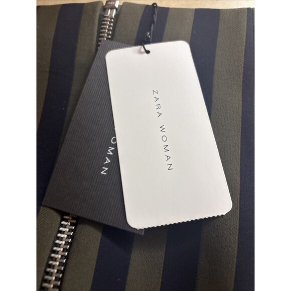 ZARA Med Navy/Olive Stripe Whimsigoth Zip Front Pencil Sheath Skirt High Waist - Picture 7 of 9